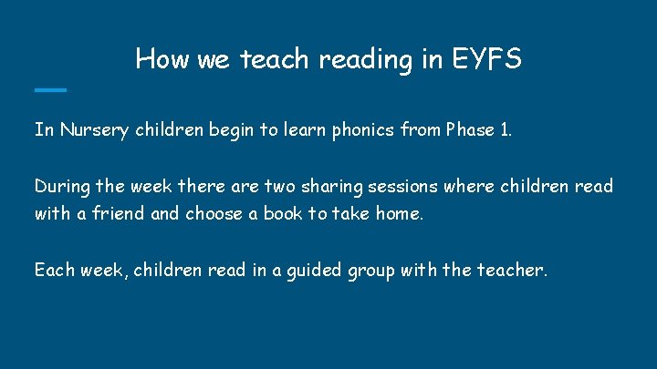 How we teach reading in EYFS In Nursery children begin to learn phonics from How we teach reading in EYFS In Nursery children begin to learn phonics from