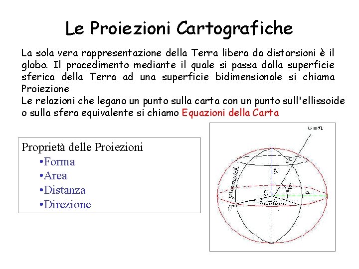 Le Proiezioni Cartografiche La sola vera rappresentazione della Terra libera da distorsioni è il