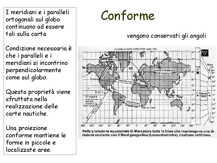 I meridiani e i paralleli ortogonali sul globo continuano ad essere tali sulla carta