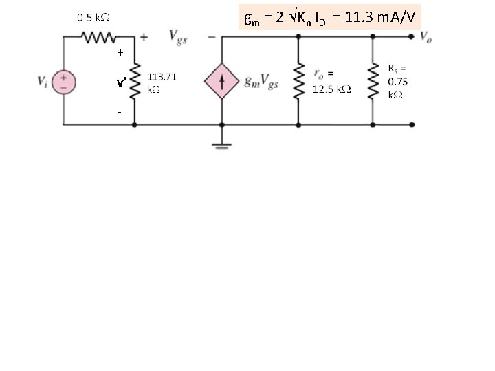 gm = 2 Kn ID = 11. 3 m. A/V + v’ - 1.