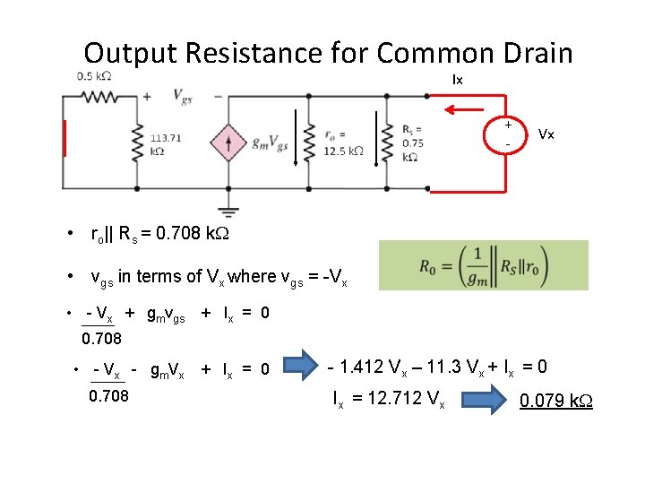 Output Resistance for Common Drain Ix + - • ro|| Rs = 0. 708