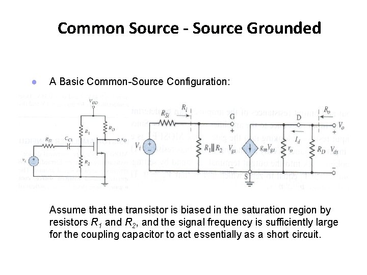 Common Source - Source Grounded ● A Basic Common-Source Configuration: Assume that the transistor