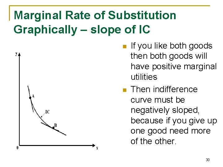 Marginal Rate of Substitution Graphically – slope of IC n n If you like