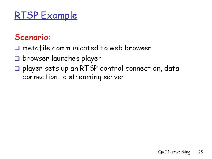 RTSP Example Scenario: q metafile communicated to web browser q browser launches player q