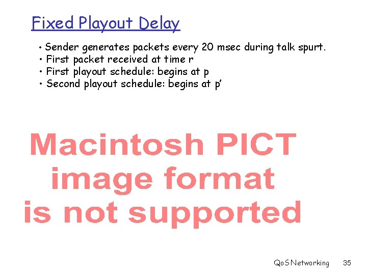 Fixed Playout Delay • Sender generates packets every 20 msec during talk spurt. •