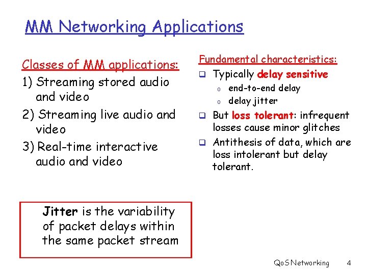 MM Networking Applications Classes of MM applications: 1) Streaming stored audio and video 2)