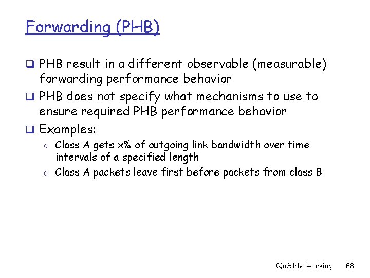 Forwarding (PHB) q PHB result in a different observable (measurable) forwarding performance behavior q