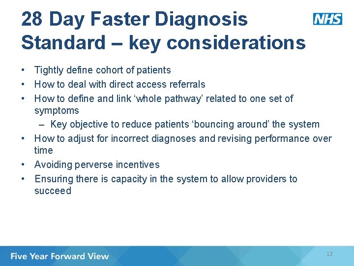 28 Day Faster Diagnosis Standard – key considerations • Tightly define cohort of patients