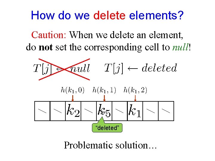 How do we delete elements? Caution: When we delete an element, do not set