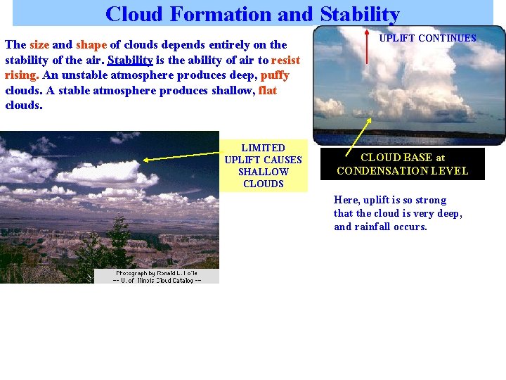 Cloud Formation and Stability The size and shape of clouds depends entirely on the