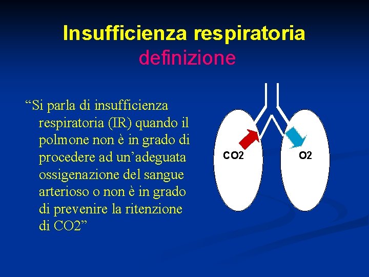Insufficienza respiratoria definizione “Si parla di insufficienza respiratoria (IR) quando il polmone non è