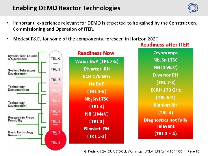 Enabling DEMO Reactor Technologies • Important experience relevant for DEMO is expected to be