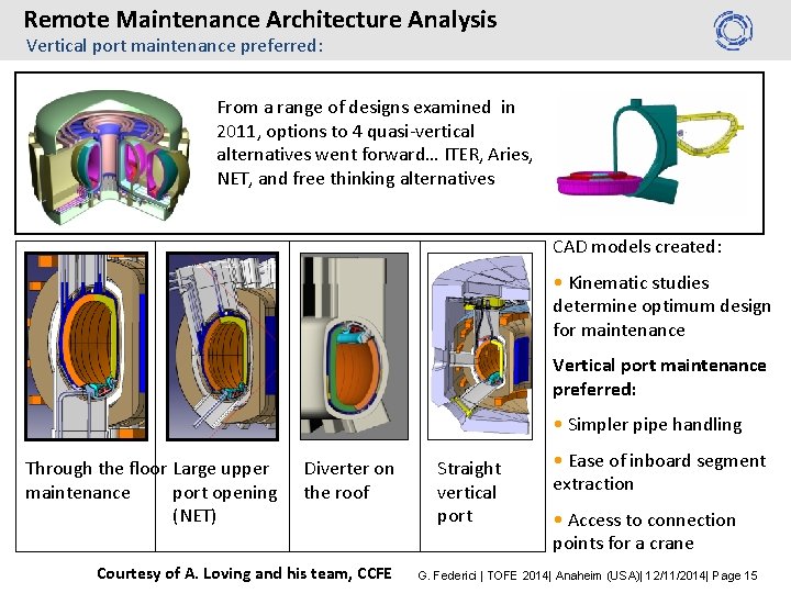 Remote Maintenance Architecture Analysis Vertical port maintenance preferred: From a range of designs examined