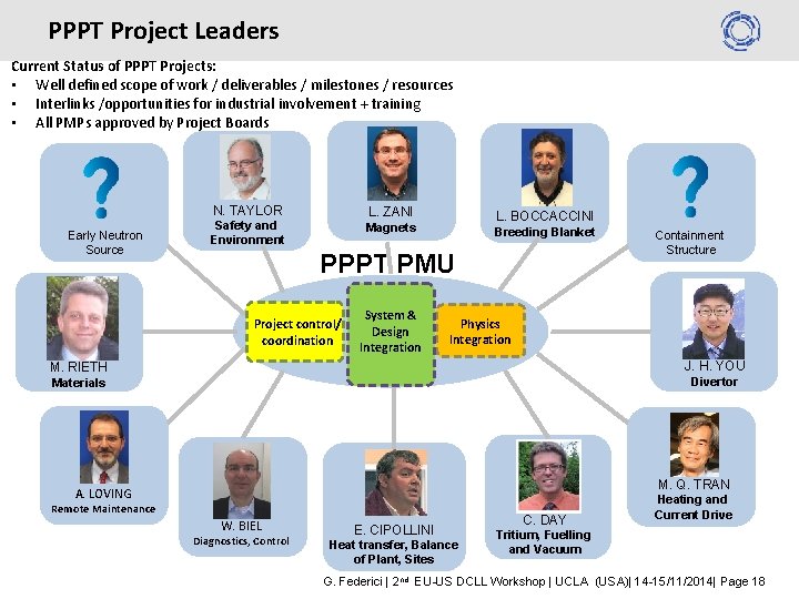 PPPT Project Leaders Current Status of PPPT Projects: • Well defined scope of work