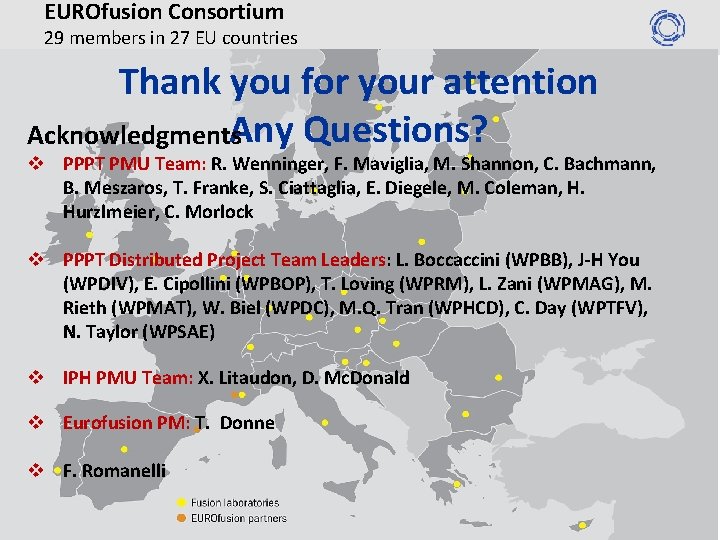 EUROfusion Consortium 29 members in 27 EU countries Thank you for your attention Acknowledgments.