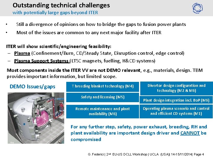 Outstanding technical challenges with potentially large gaps beyond ITER • • Still a divergence