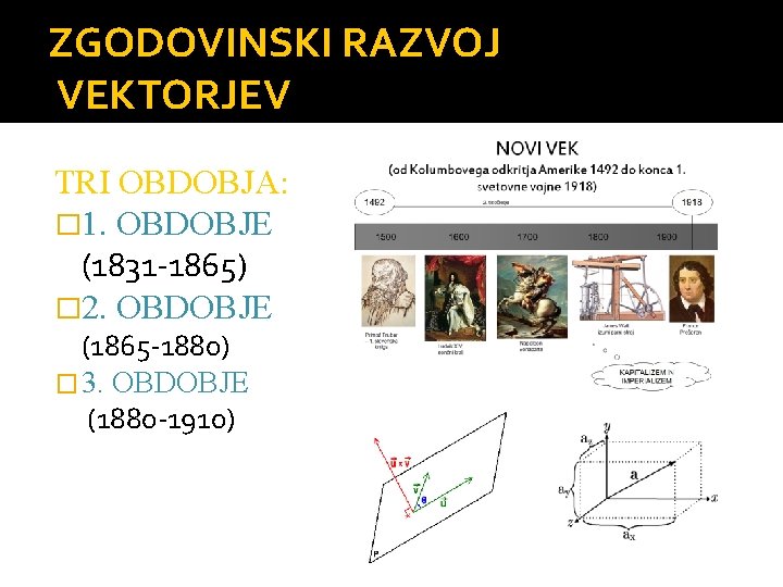 ZGODOVINSKI RAZVOJ VEKTORJEV TRI OBDOBJA: � 1. OBDOBJE (1831 -1865) � 2. OBDOBJE (1865