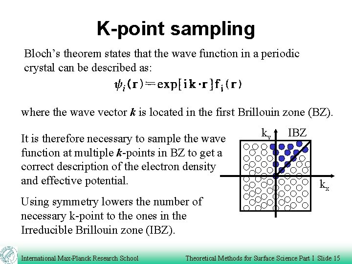 K-point sampling Bloch’s theorem states that the wave function in a periodic crystal can