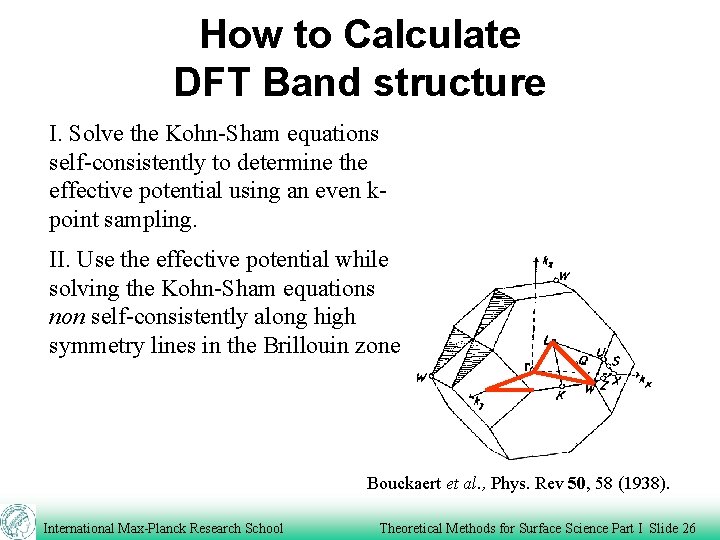 How to Calculate DFT Band structure I. Solve the Kohn-Sham equations self-consistently to determine