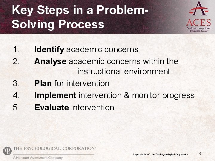 Key Steps in a Problem. Solving Process 1. 2. 3. 4. 5. Identify academic