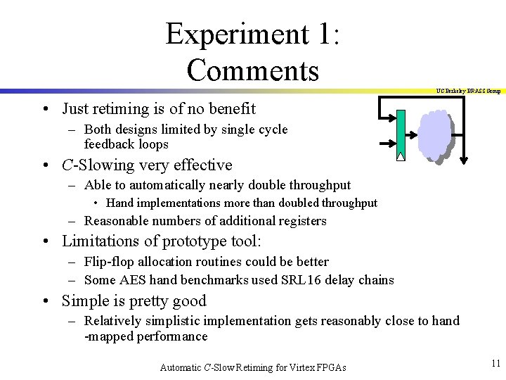 Experiment 1: Comments UC Berkeley BRASS Group • Just retiming is of no benefit