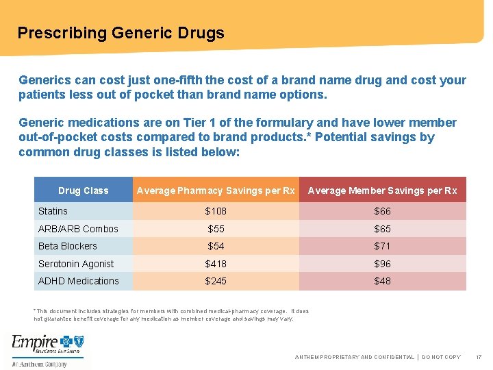 Prescribing Generic Drugs Generics can cost just one-fifth the cost of a brand name