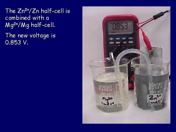 The Zn 2+/Zn half-cell is combined with a Mg 2+/Mg half-cell. The new voltage