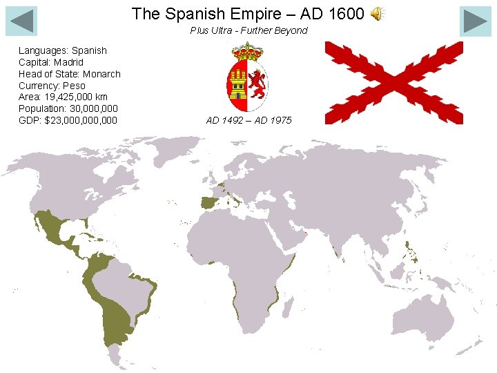 The Spanish Empire – AD 1600 Plus Ultra - Further Beyond Languages: Spanish Capital: