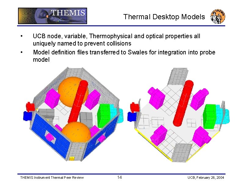 Thermal Desktop Models • • UCB node, variable, Thermophysical and optical properties all uniquely