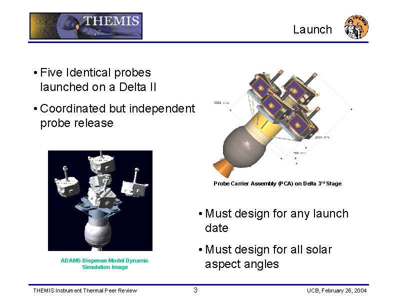 Launch • Five Identical probes launched on a Delta II • Coordinated but independent