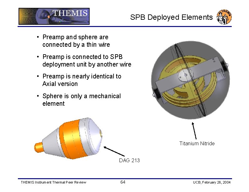 SPB Deployed Elements • Preamp and sphere are connected by a thin wire •