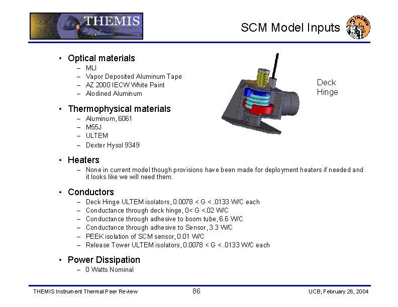 SCM Model Inputs • Optical materials – – MLI Vapor Deposited Aluminum Tape AZ