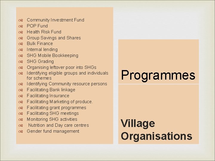  Community Investment Fund POP Fund Health Risk Fund Group Savings and Shares Bulk