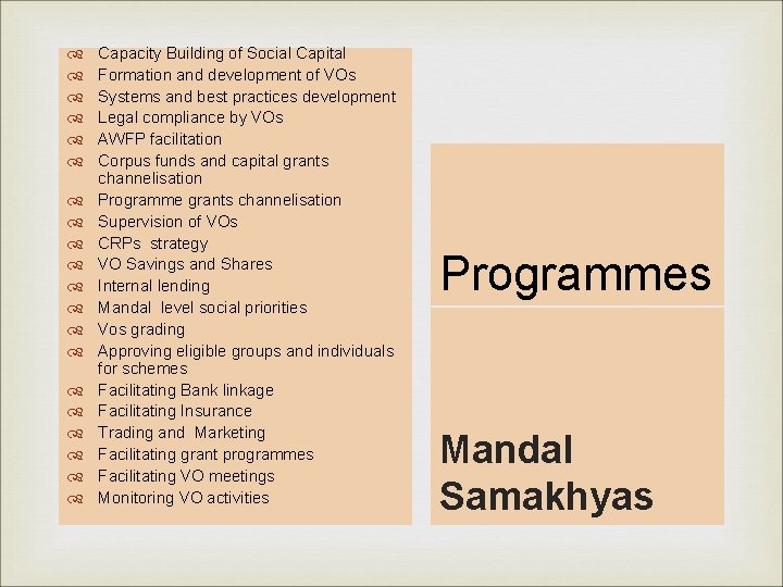  Capacity Building of Social Capital Formation and development of VOs Systems and best