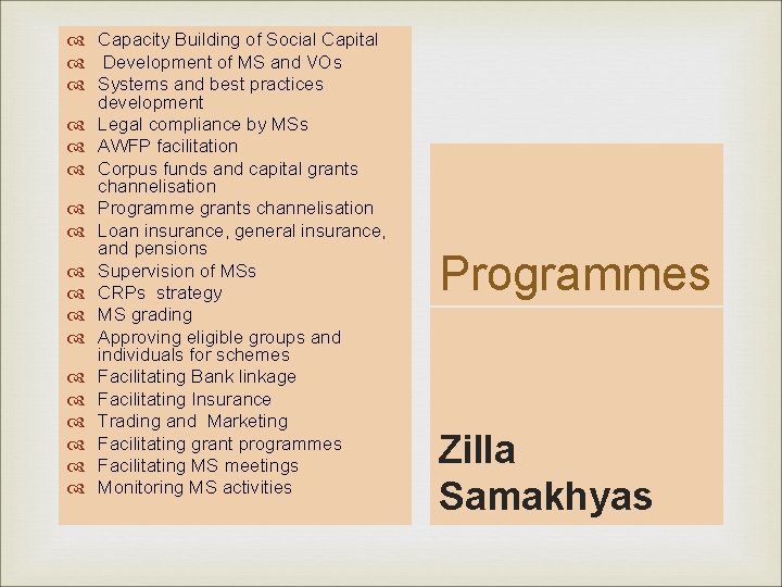  Capacity Building of Social Capital Development of MS and VOs Systems and best