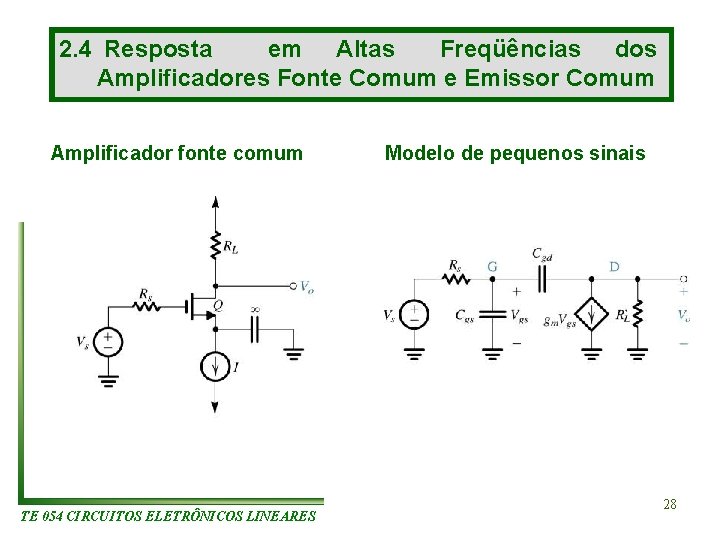 2. 4 Resposta em Altas Freqüências dos Amplificadores Fonte Comum e Emissor Comum Amplificador 2. 4 Resposta em Altas Freqüências dos Amplificadores Fonte Comum e Emissor Comum Amplificador