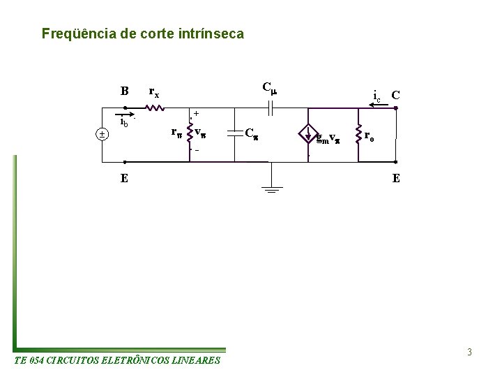 Freqüência de corte intrínseca B ib C rx ic C + r v - Freqüência de corte intrínseca B ib C rx ic C + r v -