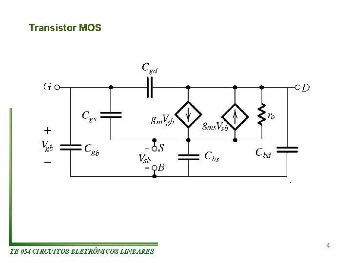 Transistor MOS TE 054 CIRCUITOS ELETRÔNICOS LINEARES 4 Transistor MOS TE 054 CIRCUITOS ELETRÔNICOS LINEARES 4