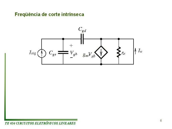 Freqüência de corte intrínseca TE 054 CIRCUITOS ELETRÔNICOS LINEARES 6 Freqüência de corte intrínseca TE 054 CIRCUITOS ELETRÔNICOS LINEARES 6