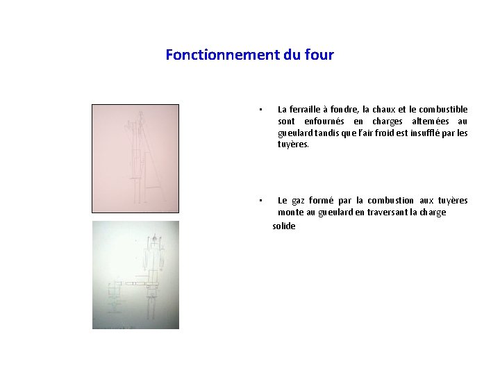 Fonctionnement du four • La ferraille à fondre, la chaux et le combustible sont