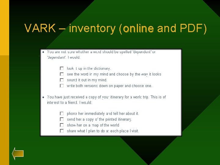 VARK – inventory (online and PDF) online 