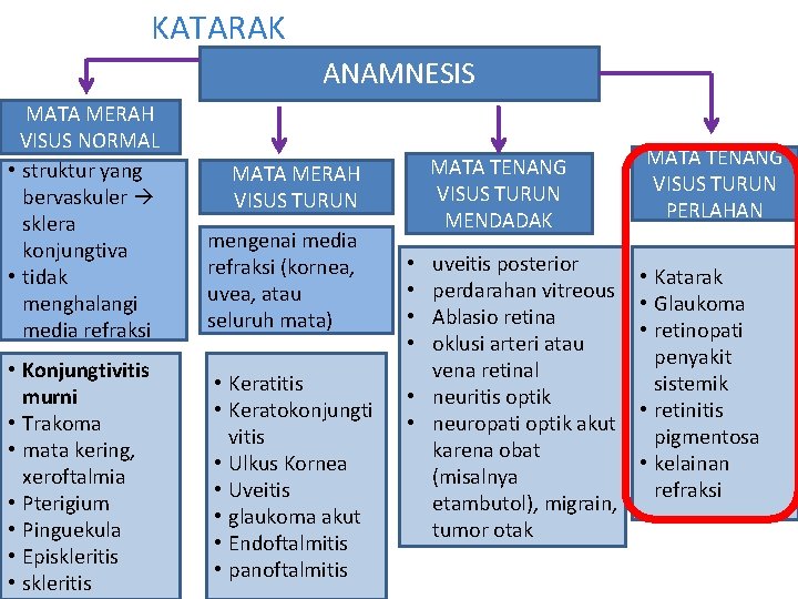 KATARAK ANAMNESIS MATA MERAH VISUS NORMAL • struktur yang bervaskuler sklera konjungtiva • tidak KATARAK ANAMNESIS MATA MERAH VISUS NORMAL • struktur yang bervaskuler sklera konjungtiva • tidak