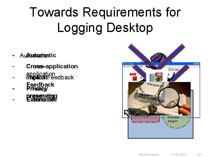 Towards Requirements for Logging Desktop Automatic - Cross-application Implicit Feedback Privacy preserving Extensible Web