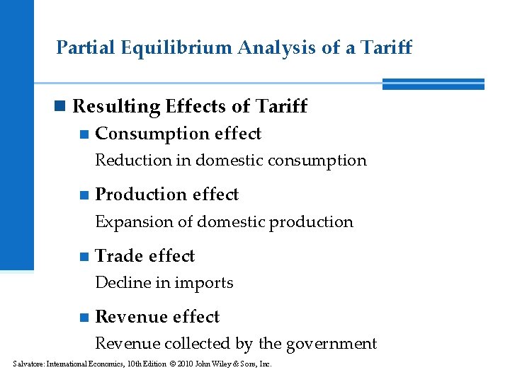 Partial Equilibrium Analysis of a Tariff n Resulting Effects of Tariff n Consumption effect Partial Equilibrium Analysis of a Tariff n Resulting Effects of Tariff n Consumption effect