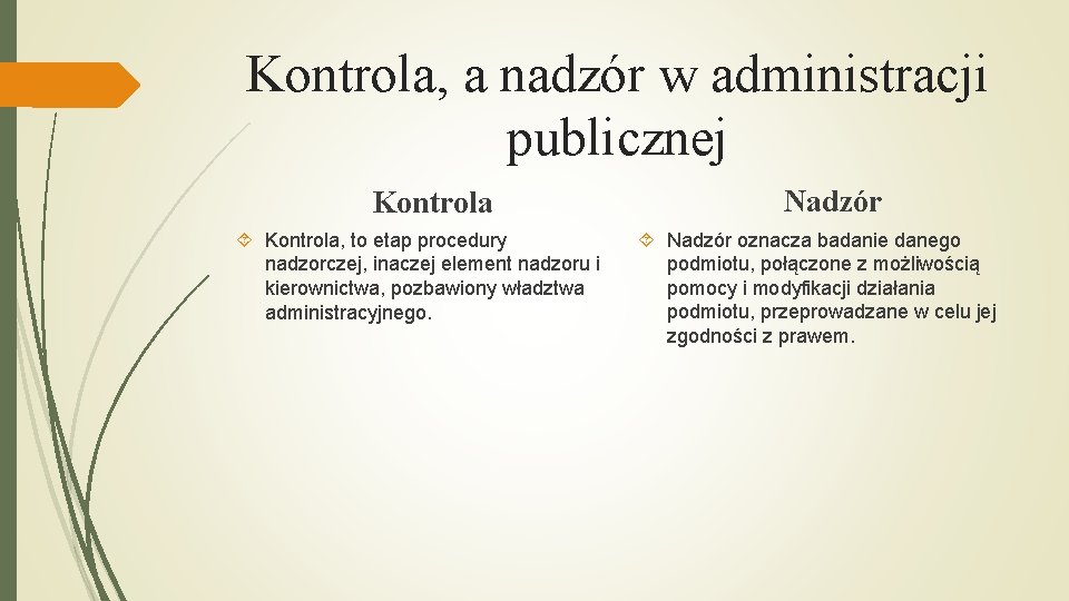 Kontrola, a nadzór w administracji publicznej Kontrola, to etap procedury nadzorczej, inaczej element nadzoru Kontrola, a nadzór w administracji publicznej Kontrola, to etap procedury nadzorczej, inaczej element nadzoru
