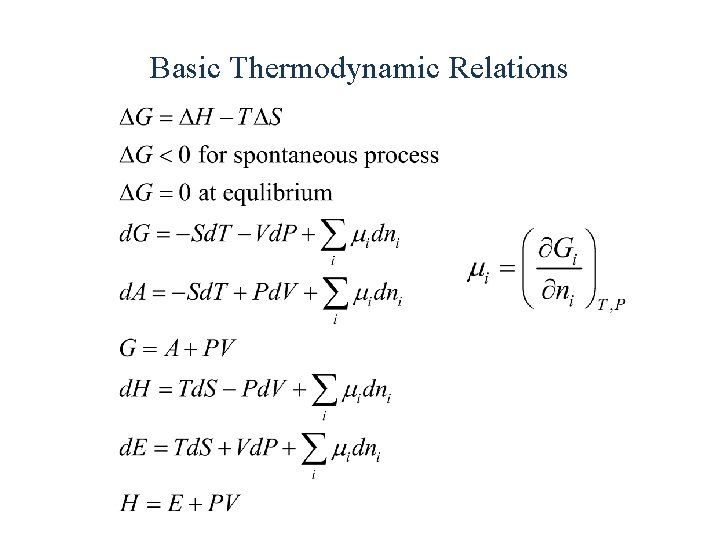 Basic Thermodynamic Relations 