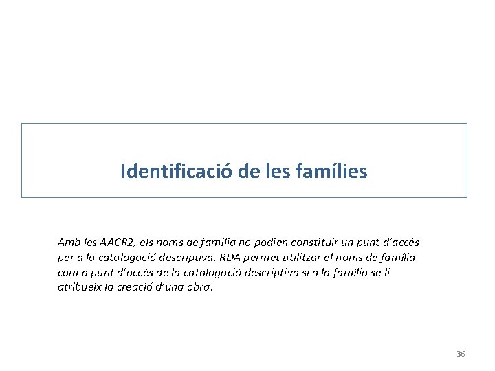 Identificació de les famílies Amb les AACR 2, els noms de família no podien