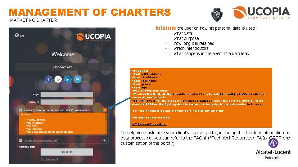 MANAGEMENT OF CHARTERS MARKETING CHARTER Informs the user on how his personal data is