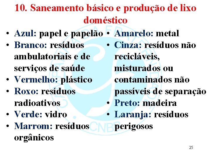 10. Saneamento básico e produção de lixo doméstico • Azul: papel e papelão •