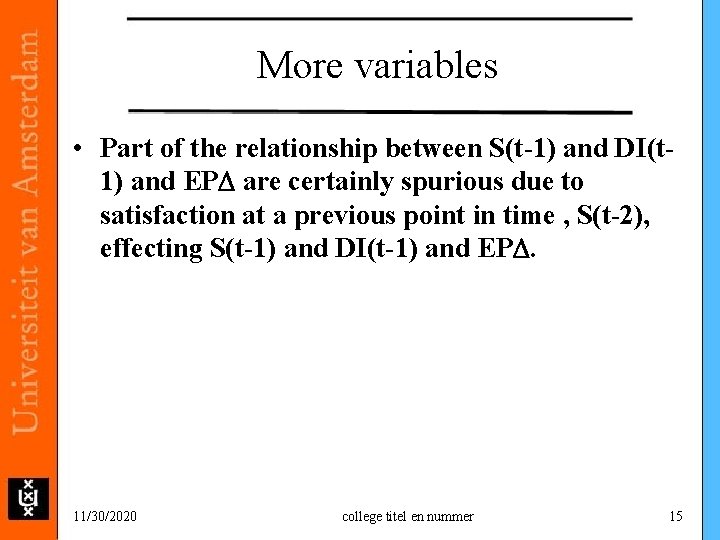 More variables • Part of the relationship between S(t-1) and DI(t 1) and EPD